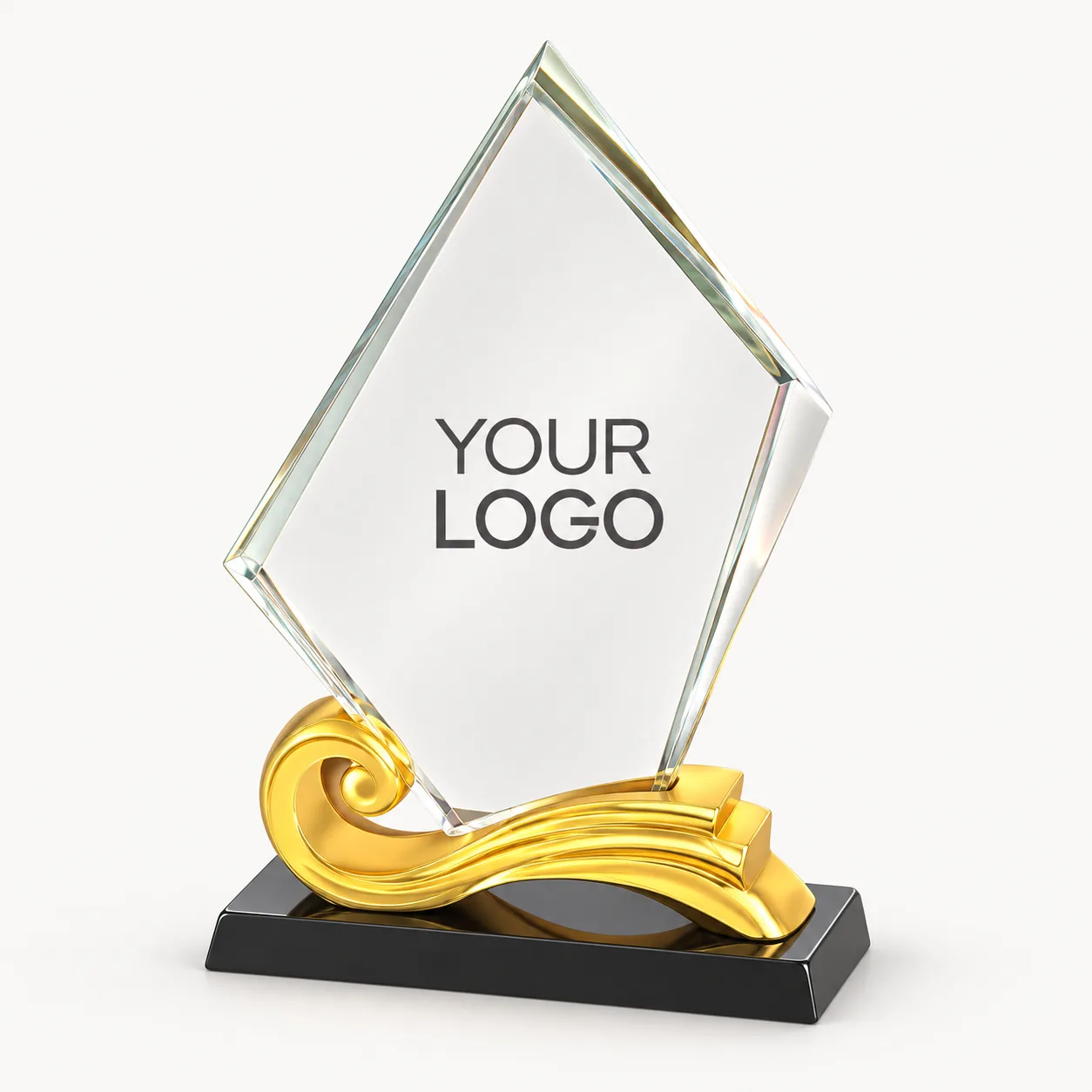 Criterion gilded acrylic award with precision laser engraving on sweeping gold base