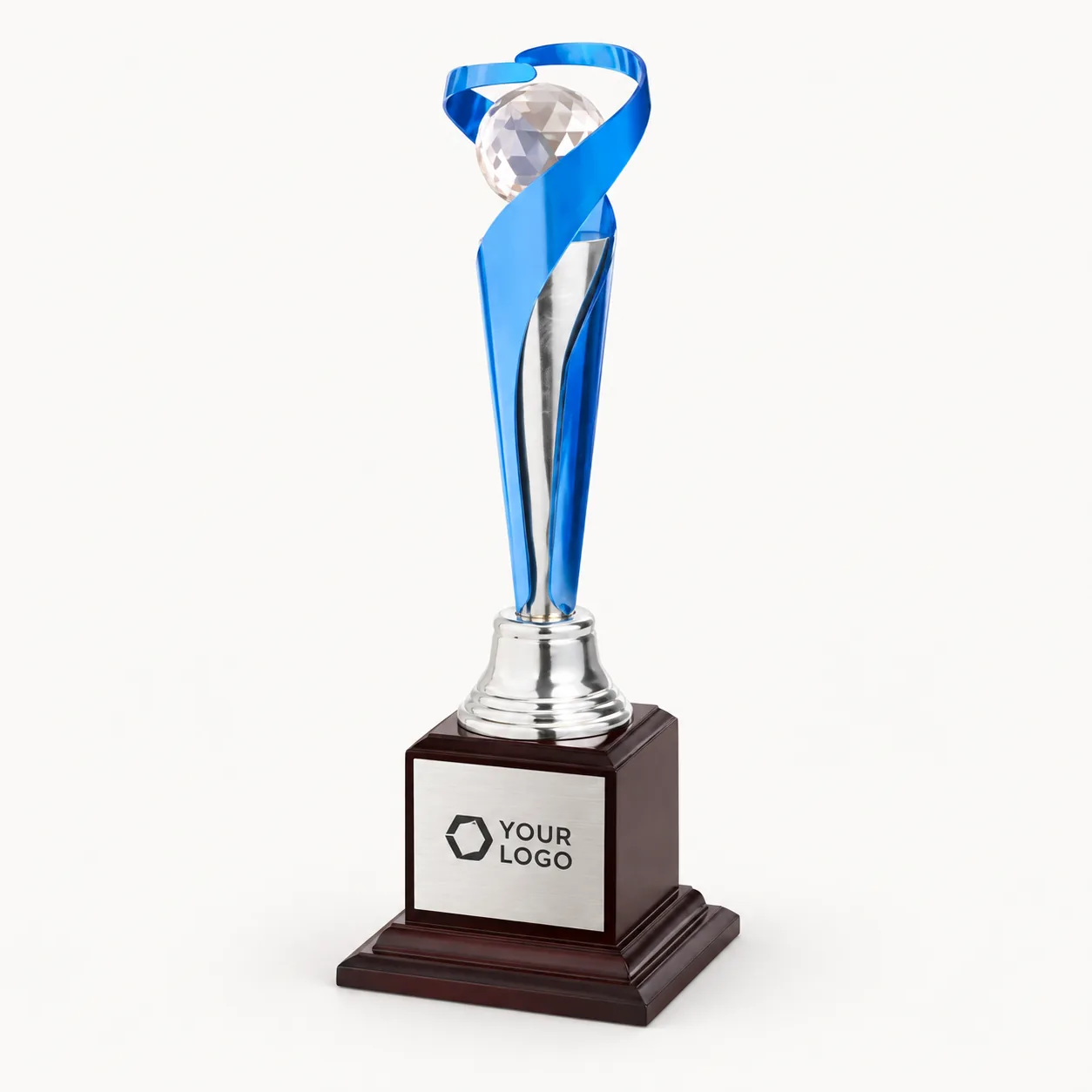 Merit Satin Silver Twisted Crystal Trophy — 12 Inch