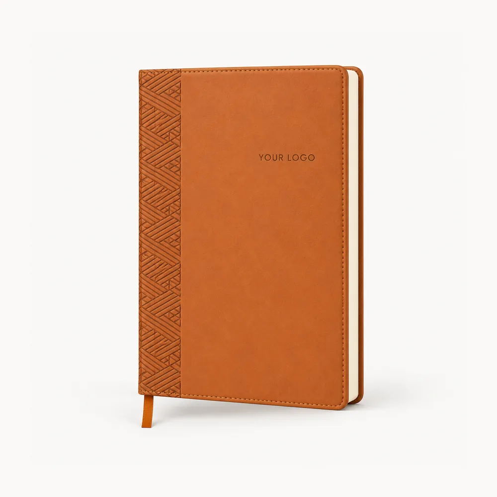 Tan diary with geometric side panel