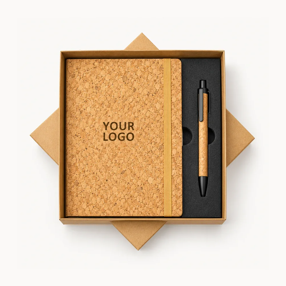 Cork notebook and pen presentation set