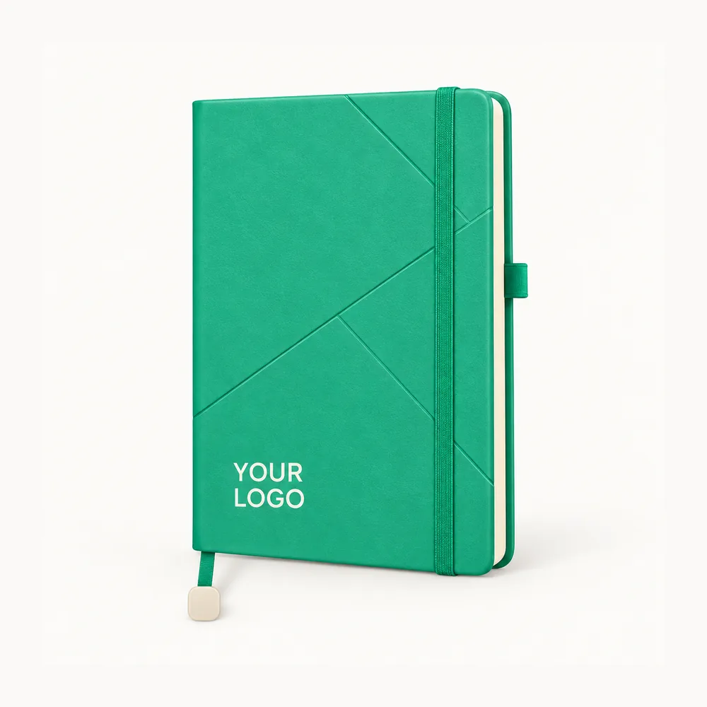 Green diary with a diagonal front panel