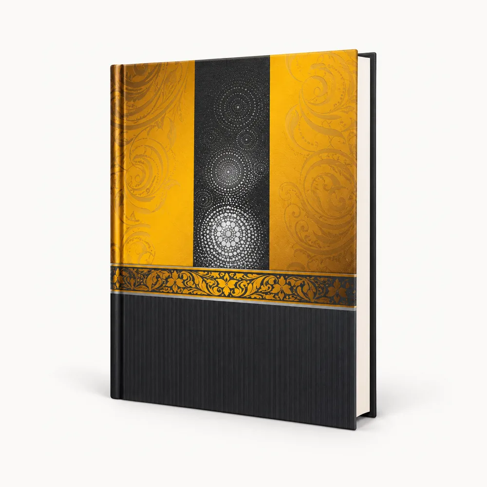 Black notebook with gold geometric cover panels