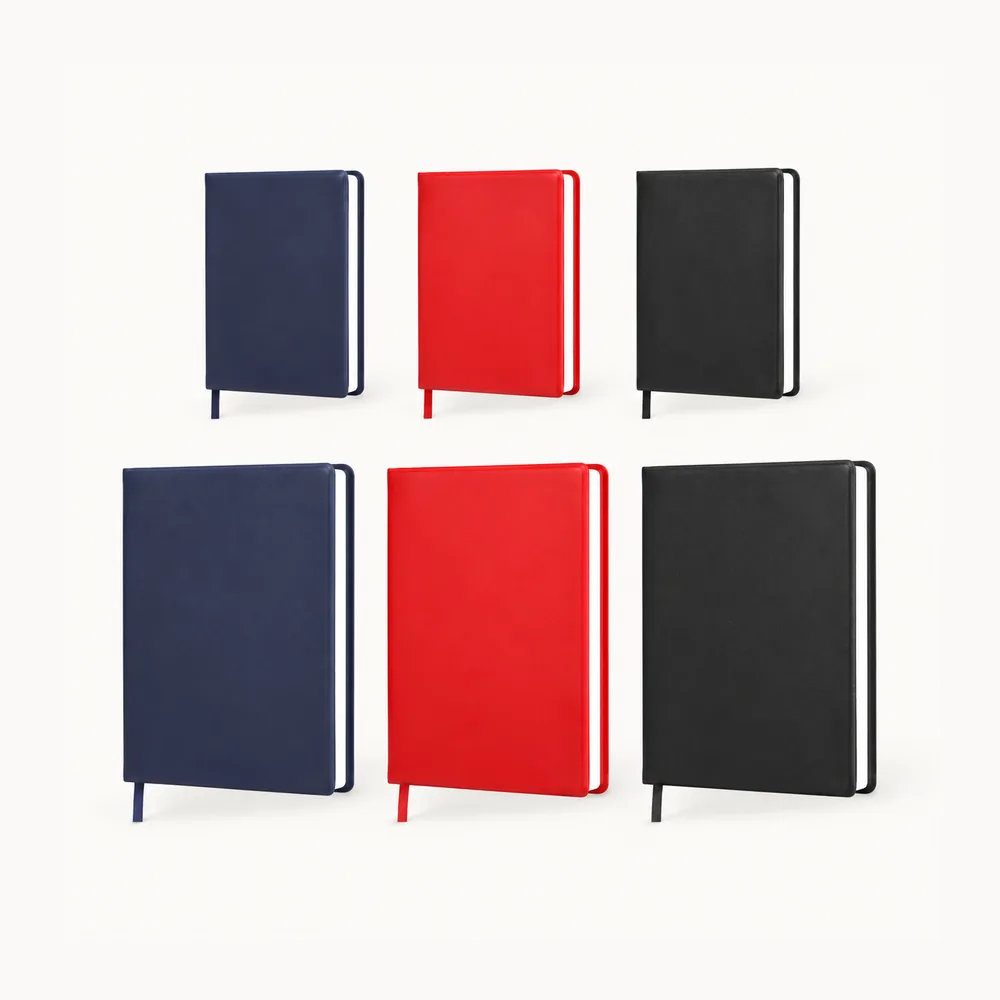 Mixed-size blue/red/black diary