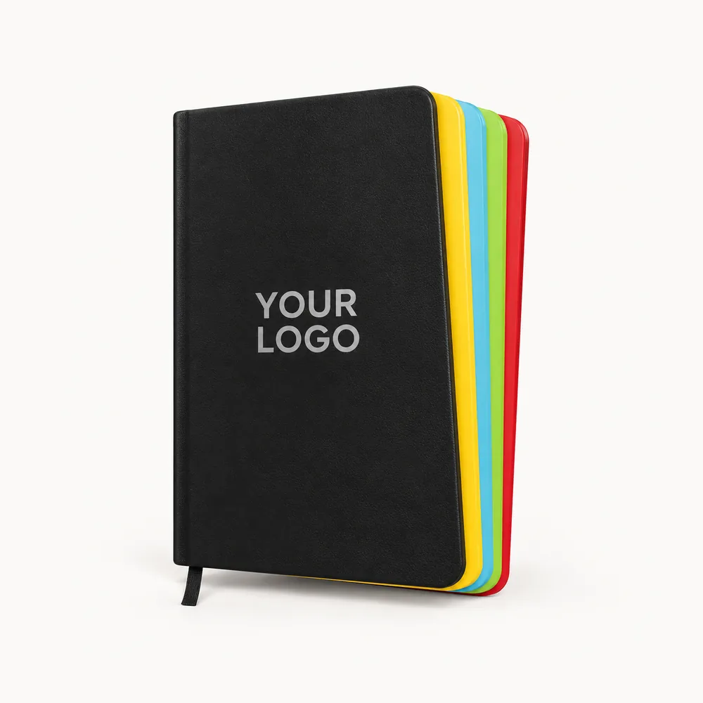 Black diary with coloured page edges