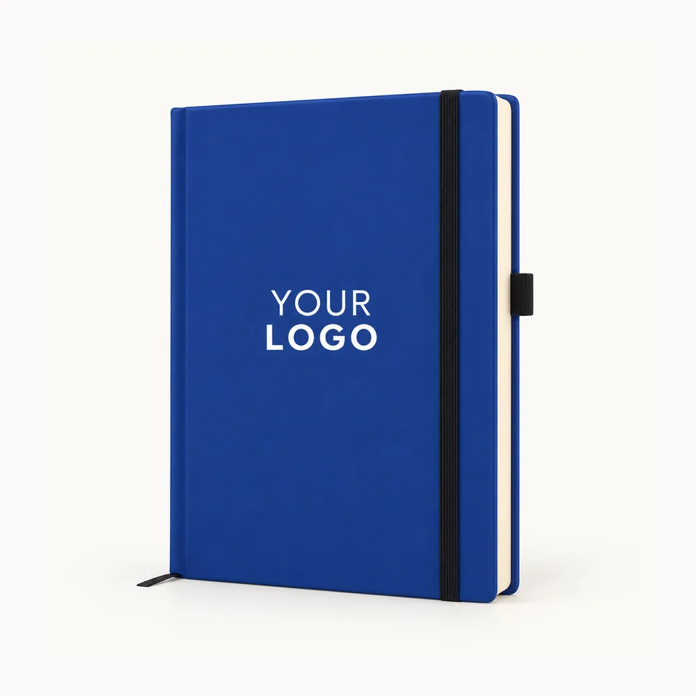 Blue diary with a contrasting spine band