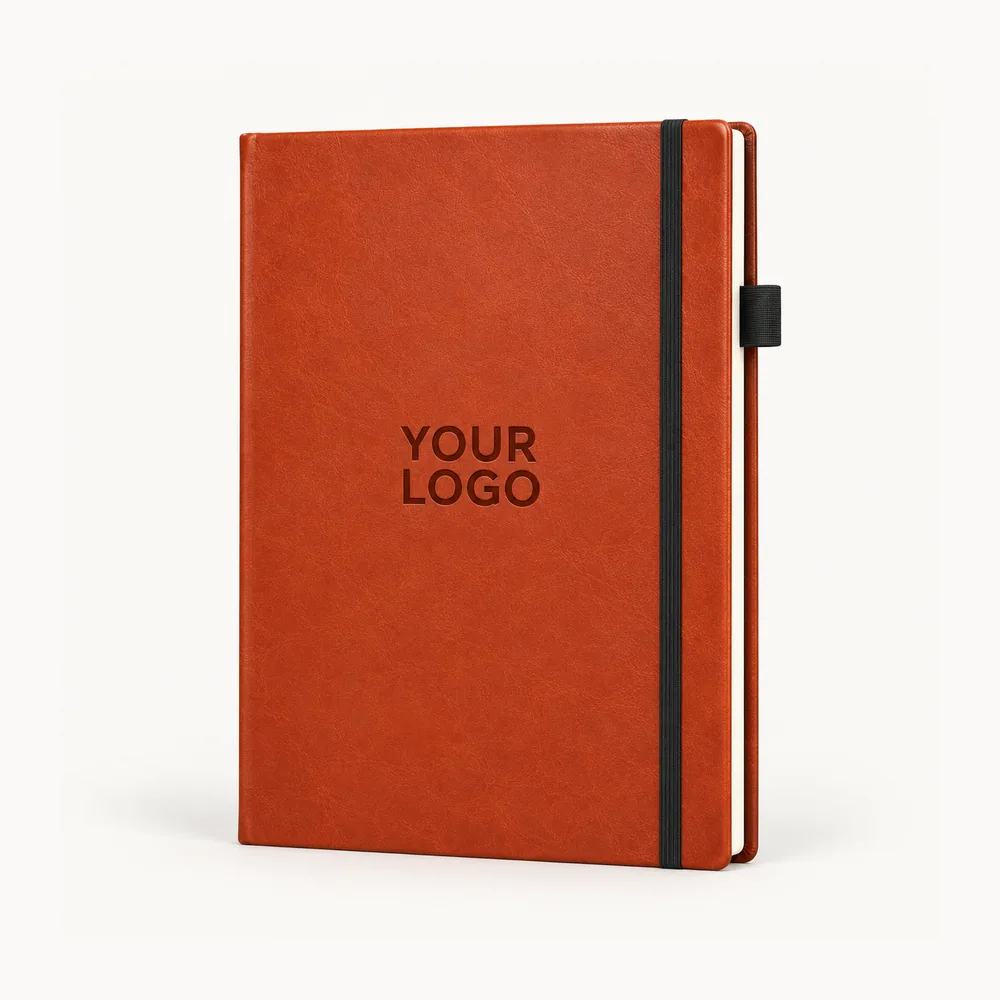 Red diary with a dark vertical accent stripe