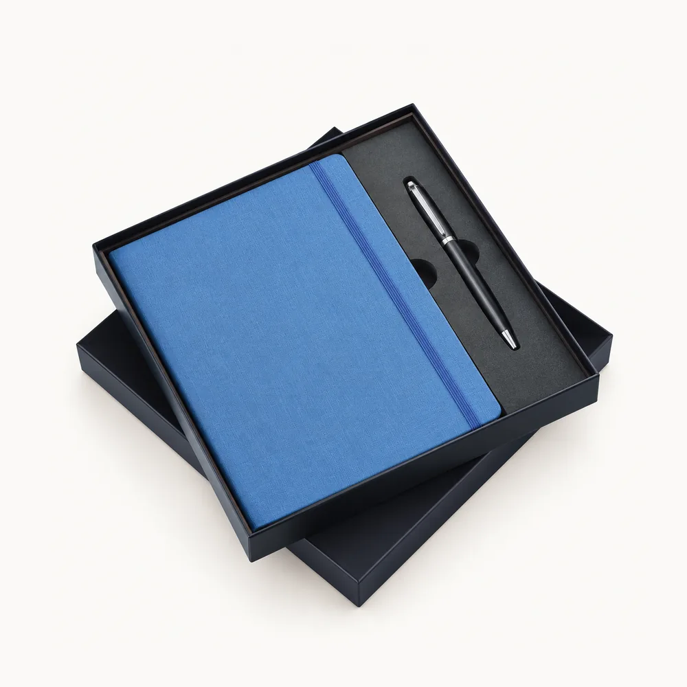 Blue notebook and magnetic pen presentation set