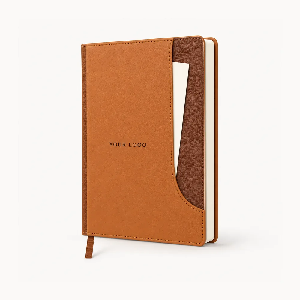 Journal with a cutaway front pocket