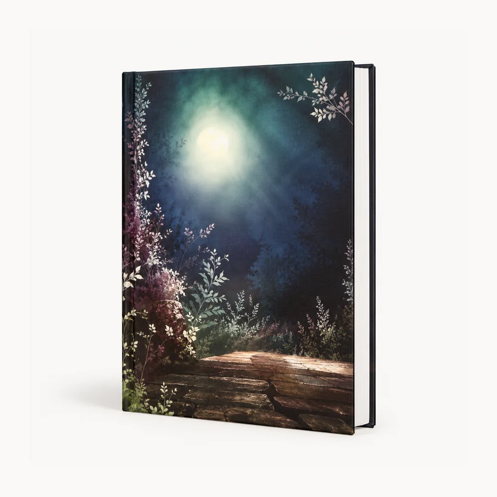 Green notebook with a forest cover illustration