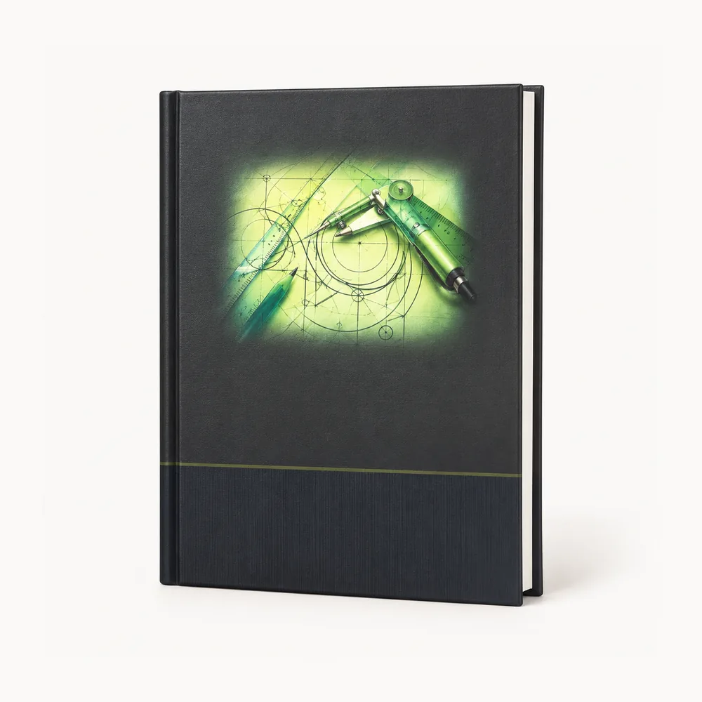 Diary with a green technical cover illustration