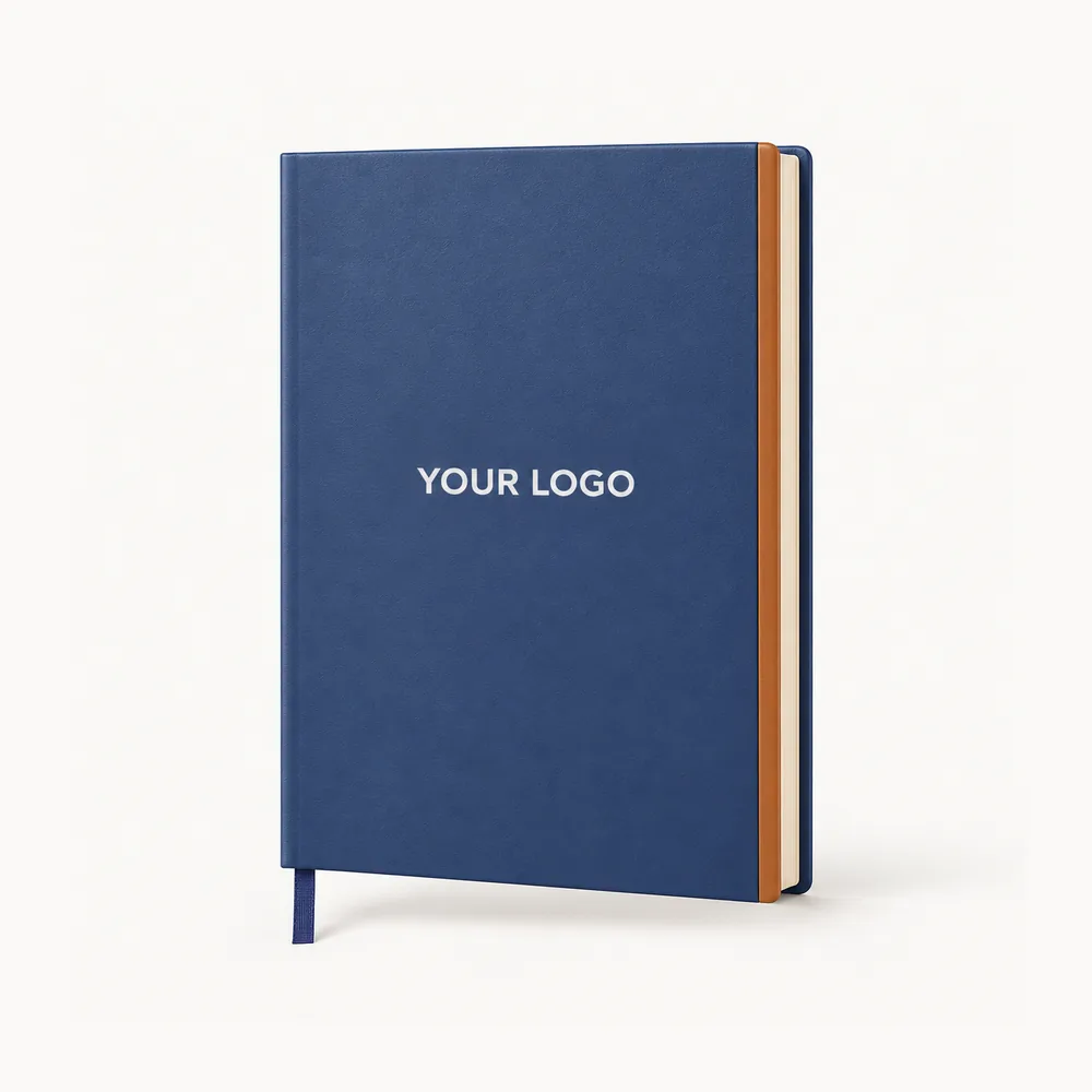 Blue diary with a contrasting spine stripe
